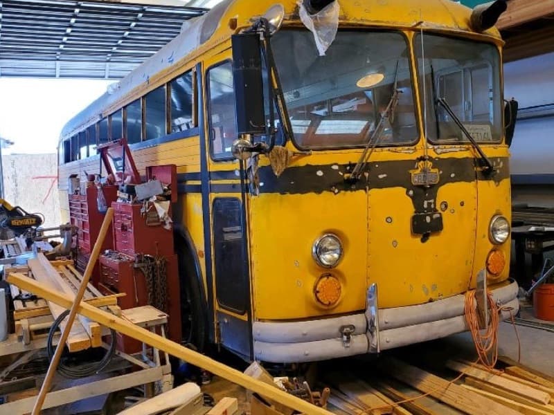 Crown bus in the workshop